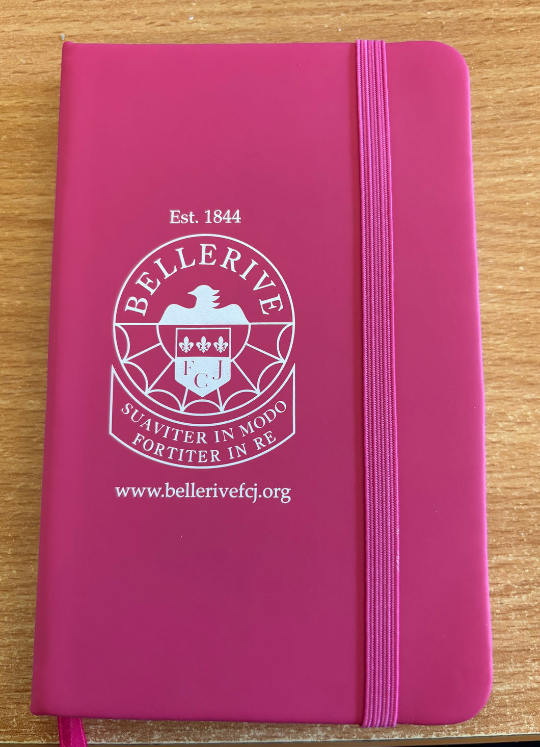 Mini pink lined notebook with Bellerive logo